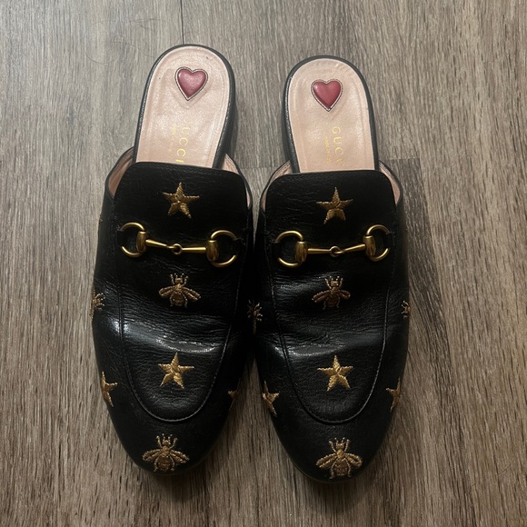 Gucci Black and Gold Embroidered Mules - Picture 3 of 4